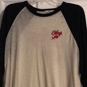 Obey vintage style baseball tee, sleeves are 3/4